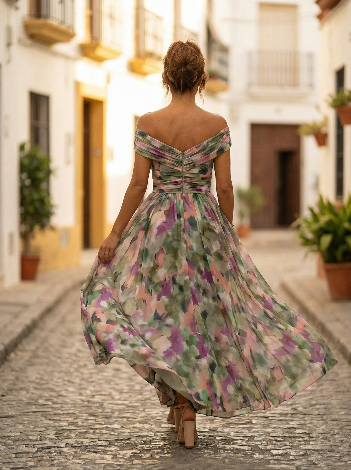 Women's Off-Shoulder Draped Maxi Evening Dress