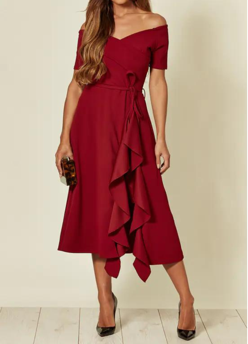 Women's Off Shoulder Formal Midi Dress-7