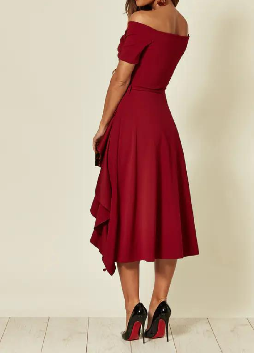 Women's Off Shoulder Formal Midi Dress-5
