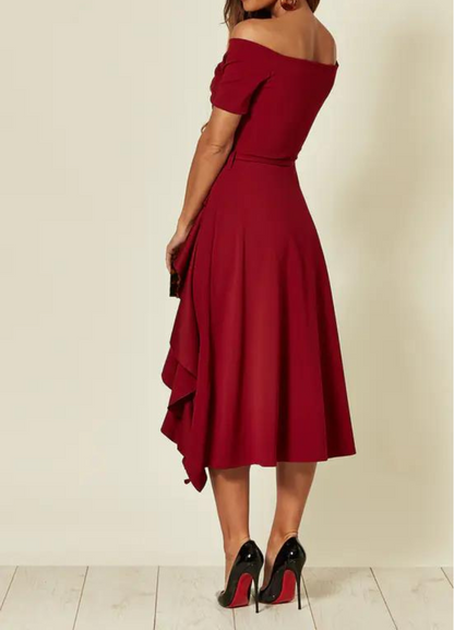 Women's Off Shoulder Formal Midi Dress-5