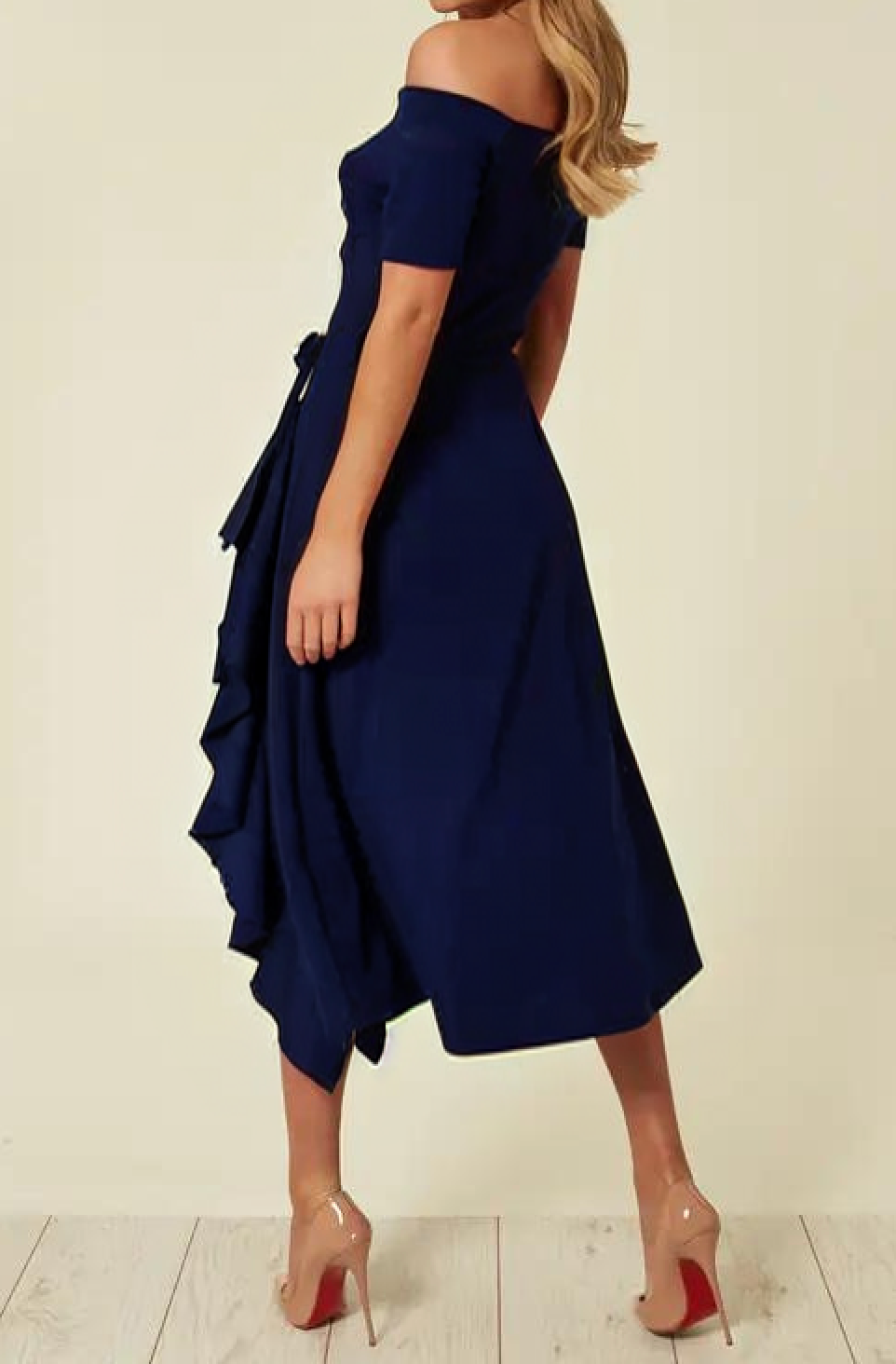 Women's Off Shoulder Formal Midi Dress-3