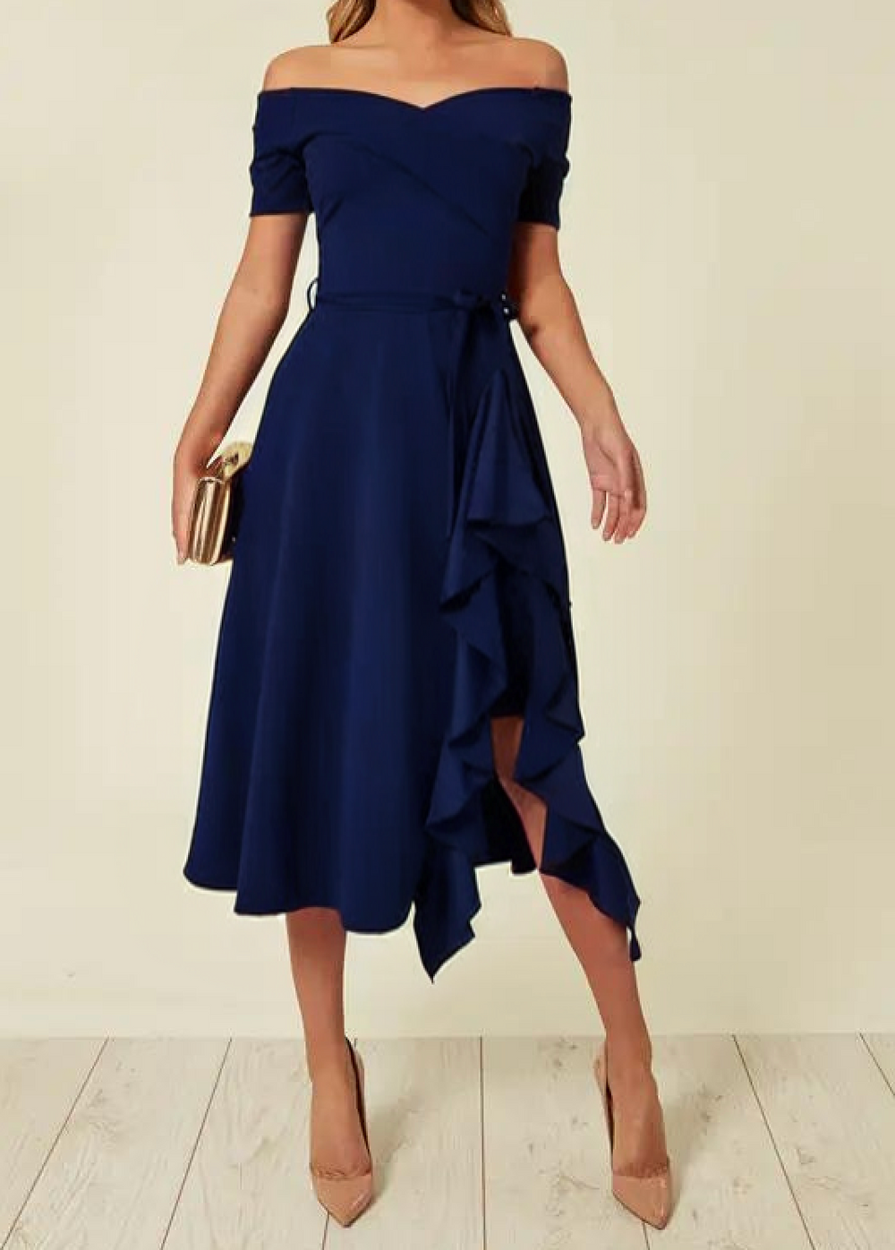 Women's Off Shoulder Formal Midi Dress-1