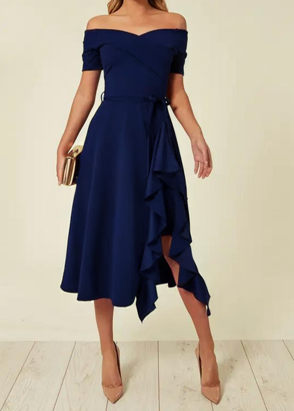 Women's Off Shoulder Formal Midi Dress-1