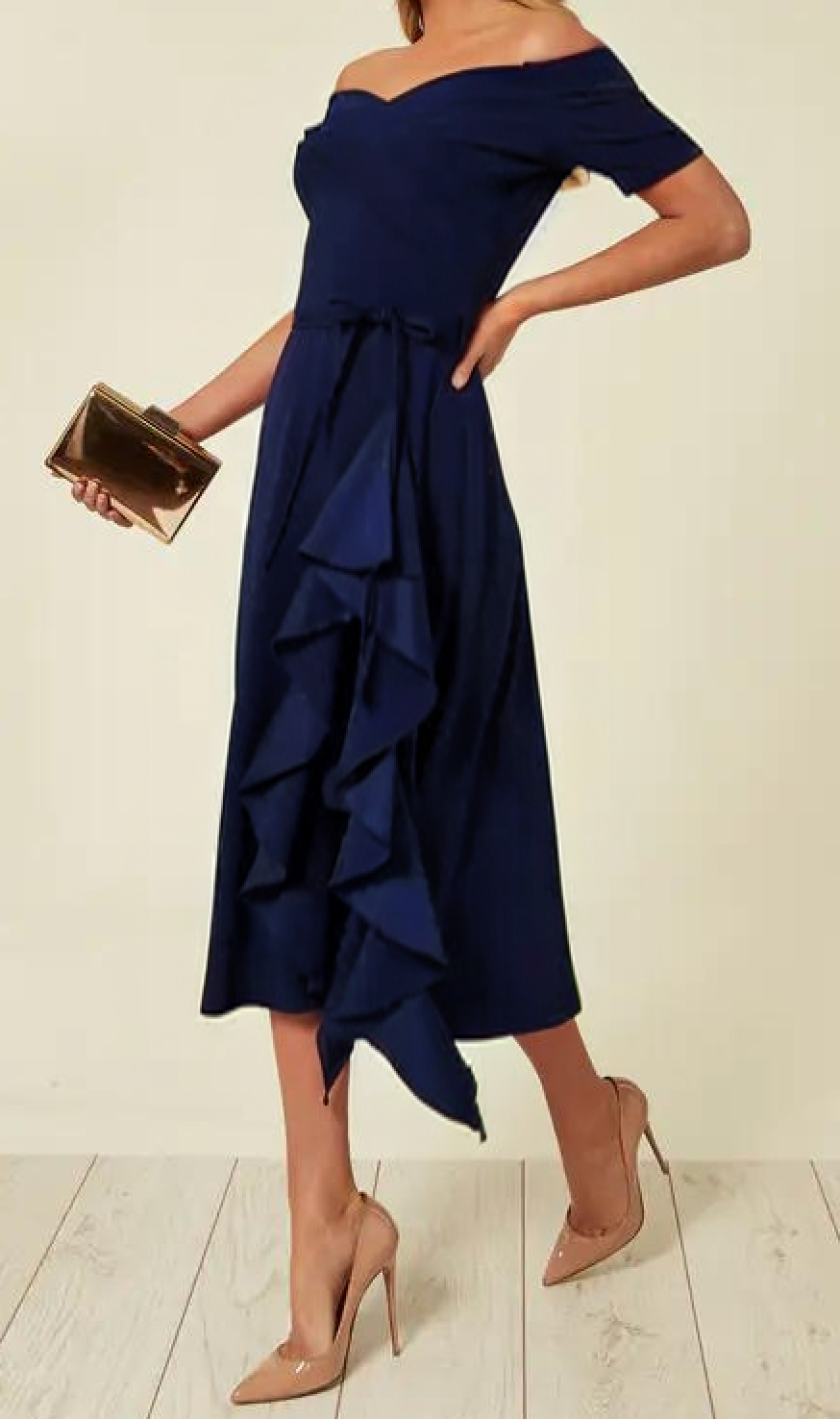 Women's Off Shoulder Formal Midi Dress-2