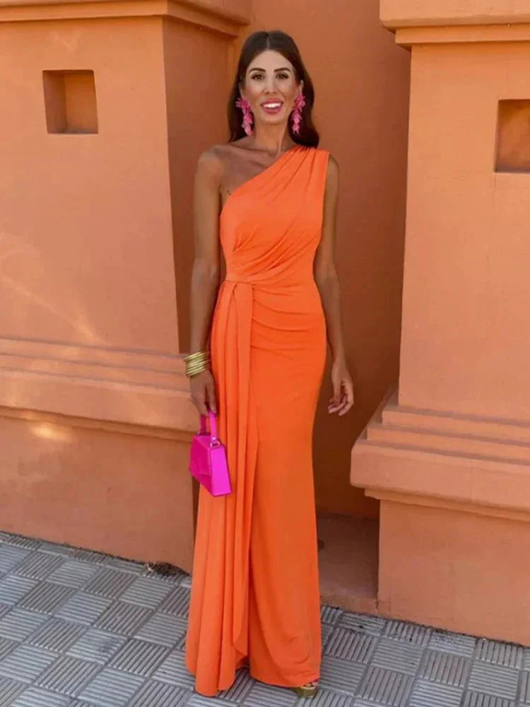 Women's One-Shoulder Draped Maxi Dress