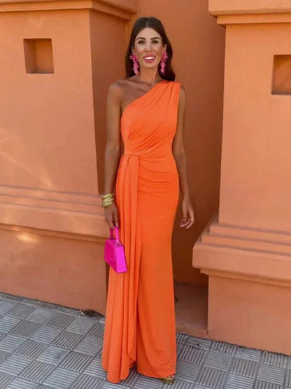 Women's One-Shoulder Draped Maxi Dress