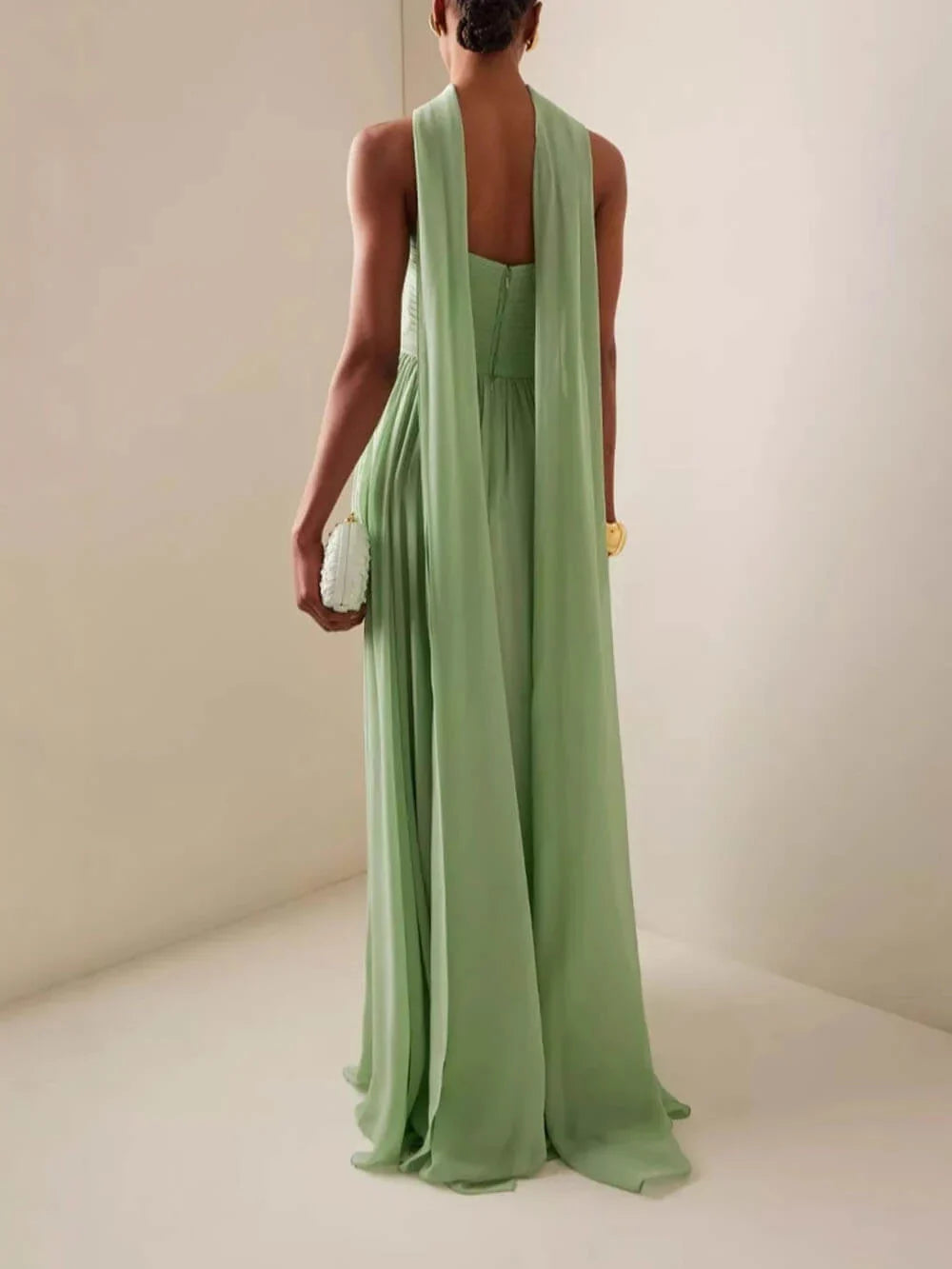 Women's One-Shoulder Draped Maxi Dress-3