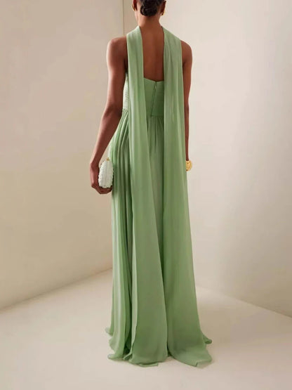 Women's One-Shoulder Draped Maxi Dress-3