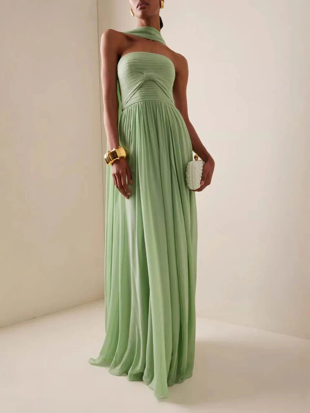 Women's One-Shoulder Draped Maxi Dress-2