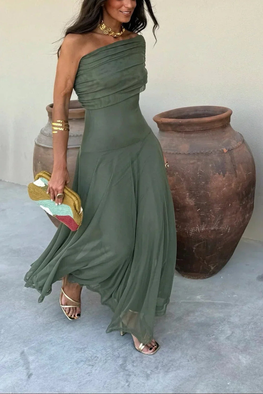 Women's One-Shoulder Maxi Dress-11