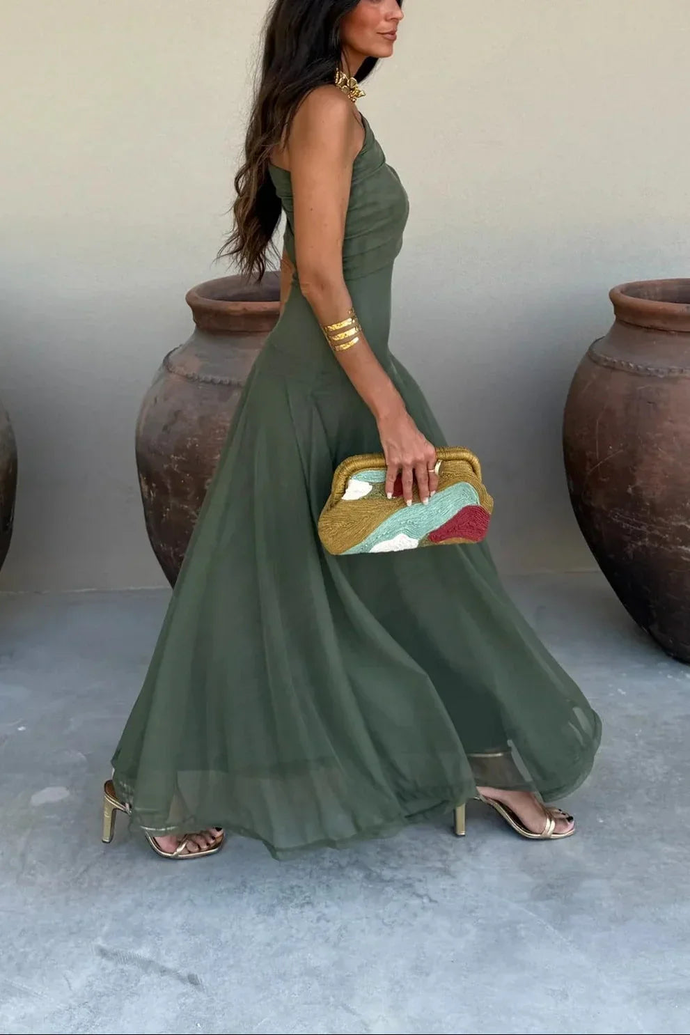 Women's One-Shoulder Maxi Dress-12