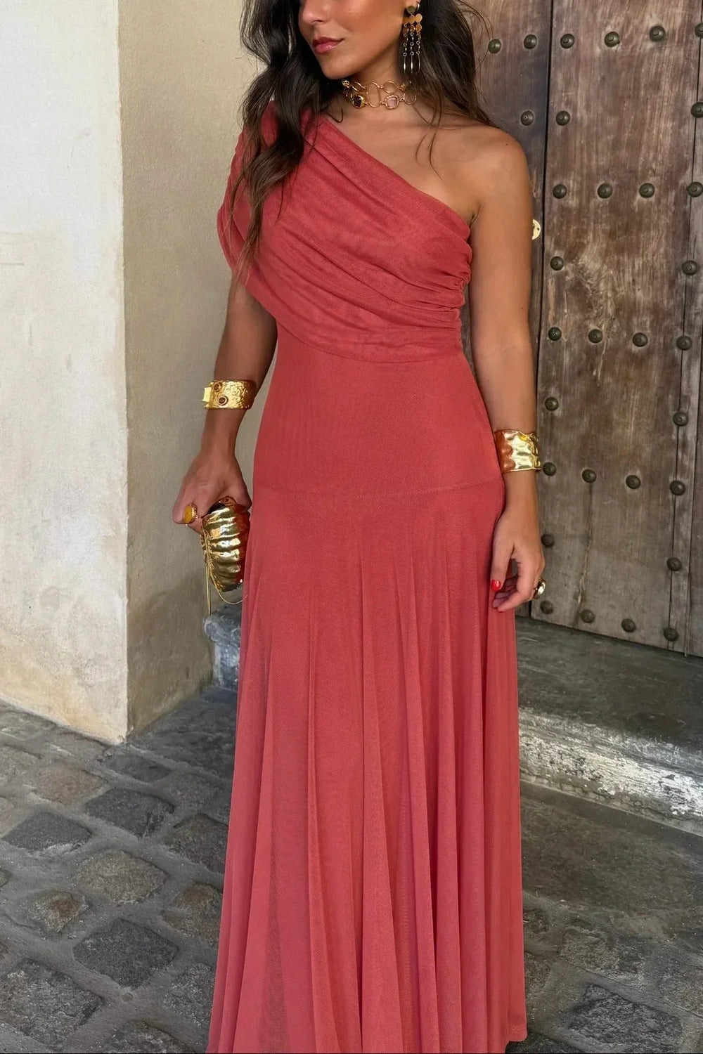 Women's One-Shoulder Maxi Dress-5
