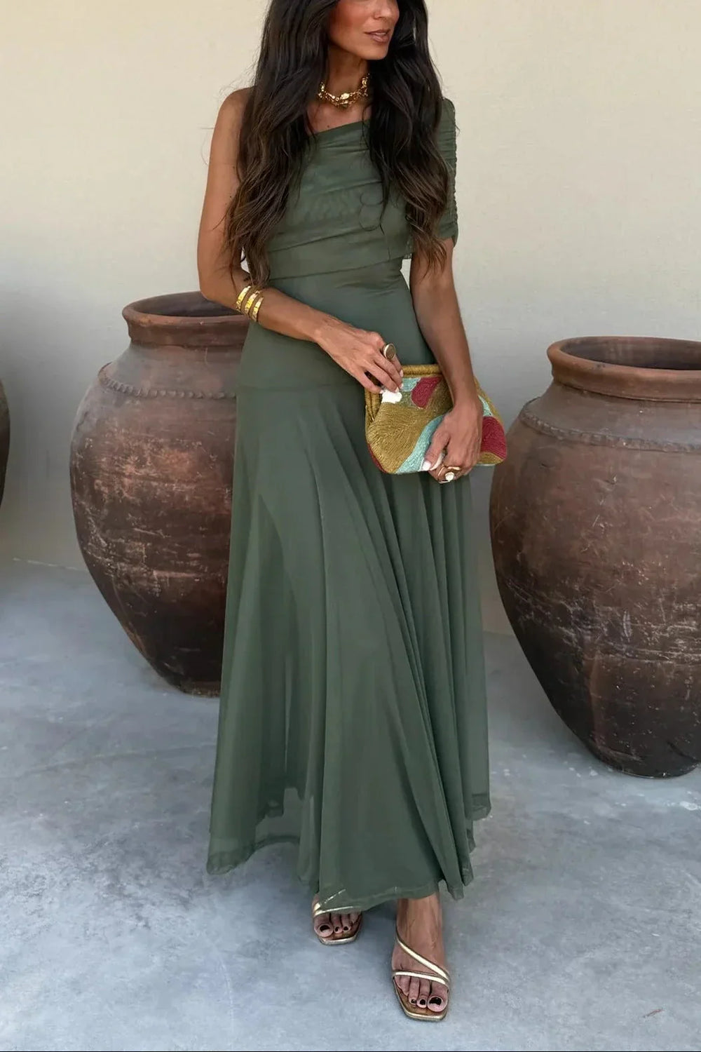 Women's One-Shoulder Maxi Dress-10