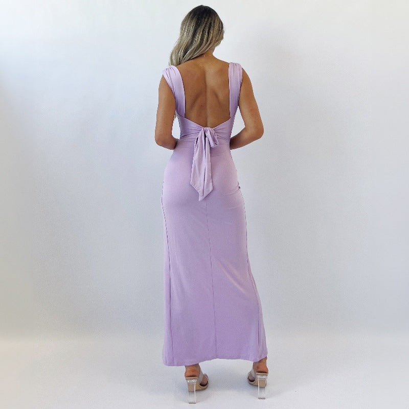Women's Open Back Maxi Cocktail Dress-2