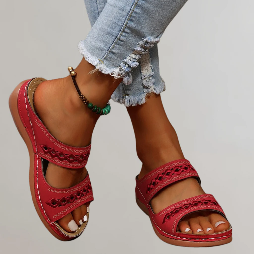 Women's Orthopedic Sandals with Adjustable Straps in Red