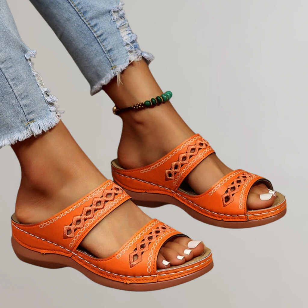 Women's Orthopedic Sandals with Adjustable Straps in Orange