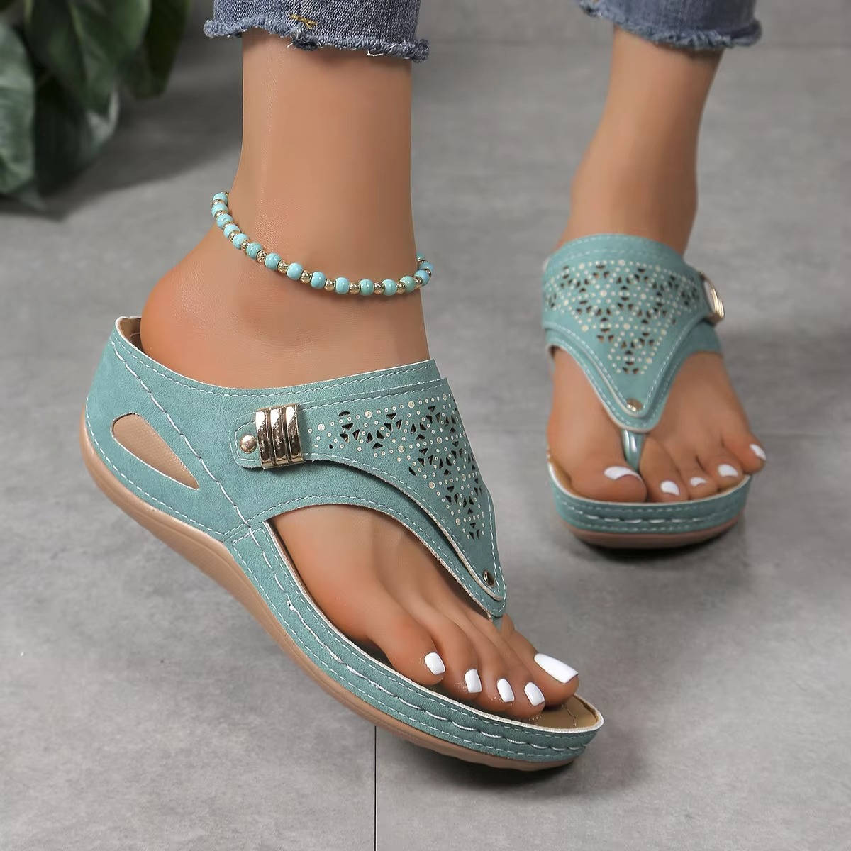 Women's Orthopedic Walking Sandals with Contoured Footbed in Green