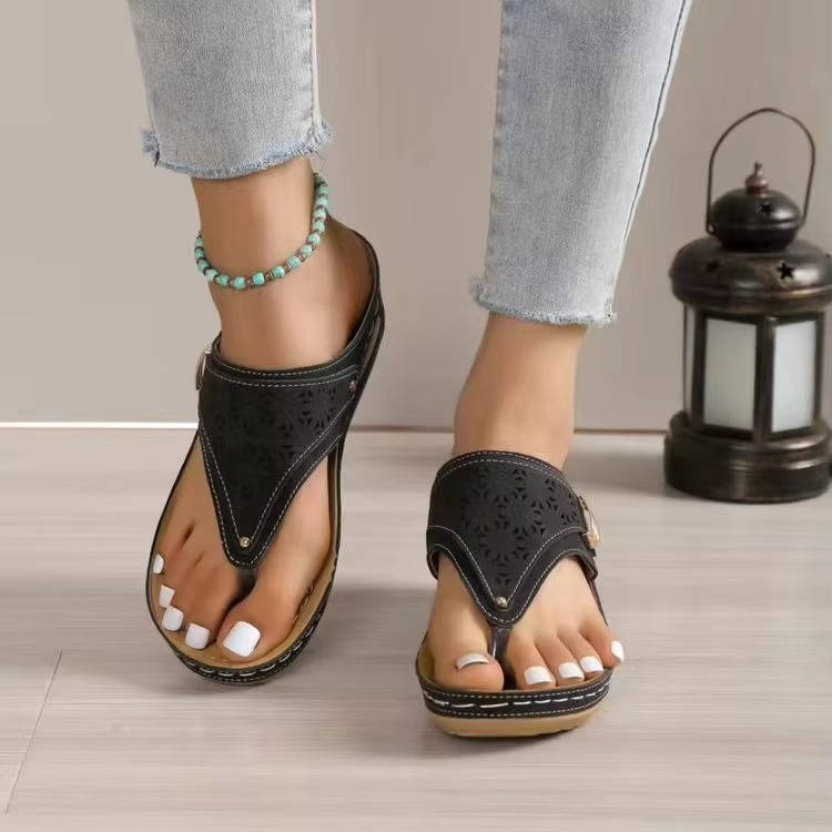Women's Orthopedic Walking Sandals with Contoured Footbed in Black