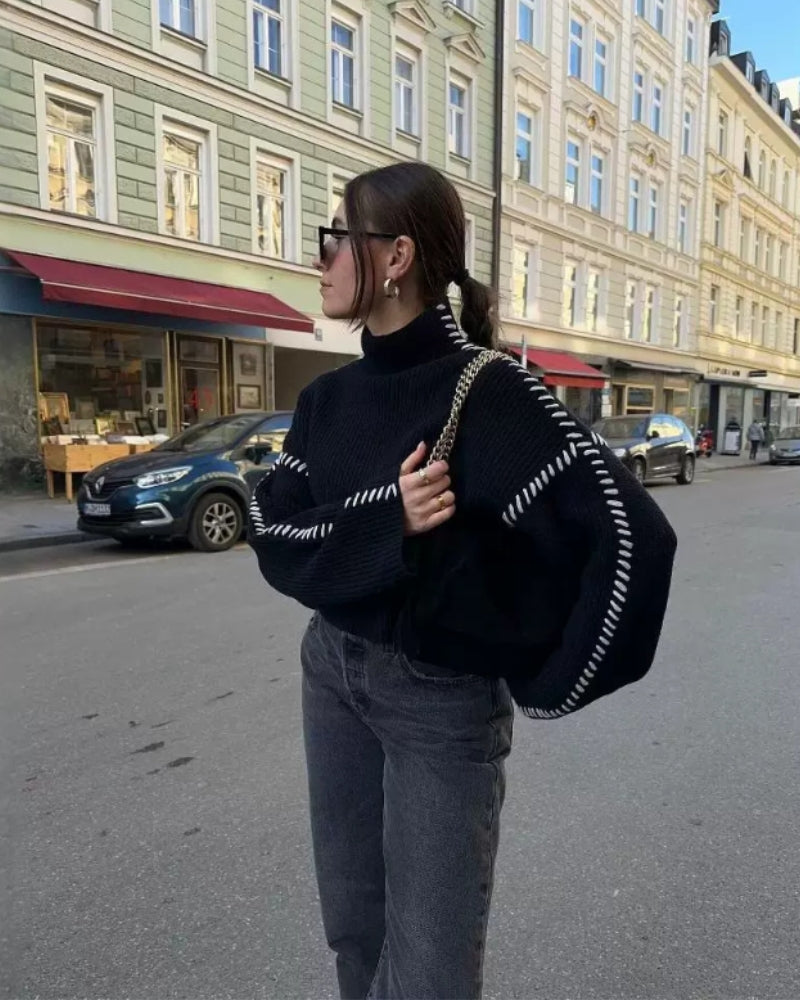 Women's Oversized Knit Jumper with Contrast Stitching - photo 2