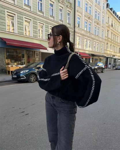 Women's Oversized Knit Jumper with Contrast Stitching - photo 2