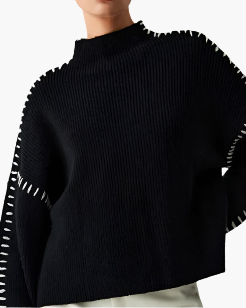 Women's Oversized Knit Jumper with Contrast Stitching - photo 3