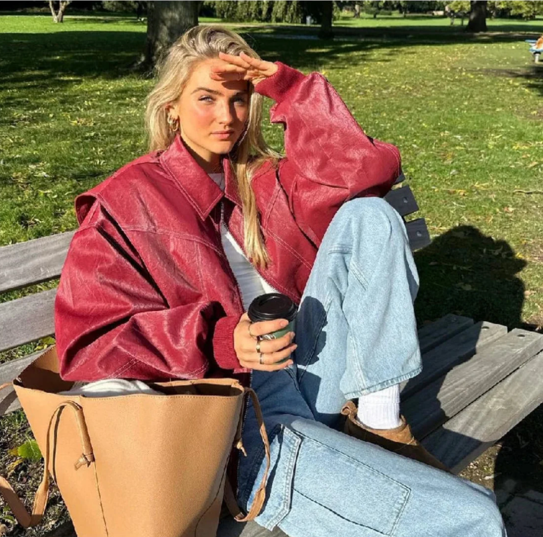 Women's Oversized Leather-Look Jacket