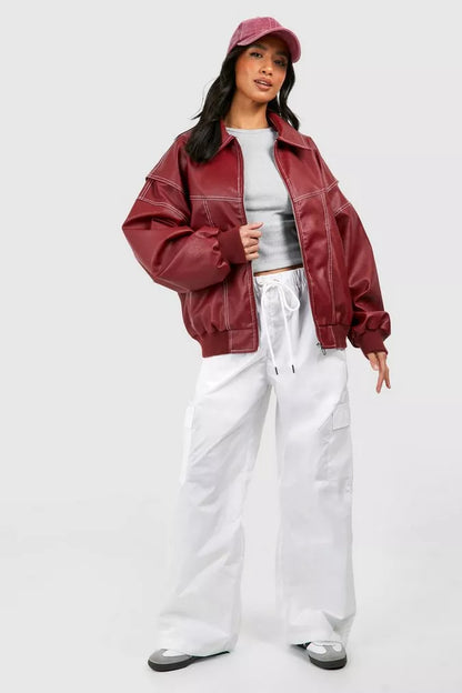 Women's Oversized Leather-Look Jacket