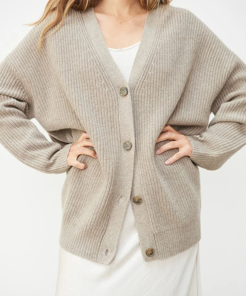 Women's Oversized V-neck Cardigan With Button Fastening-4