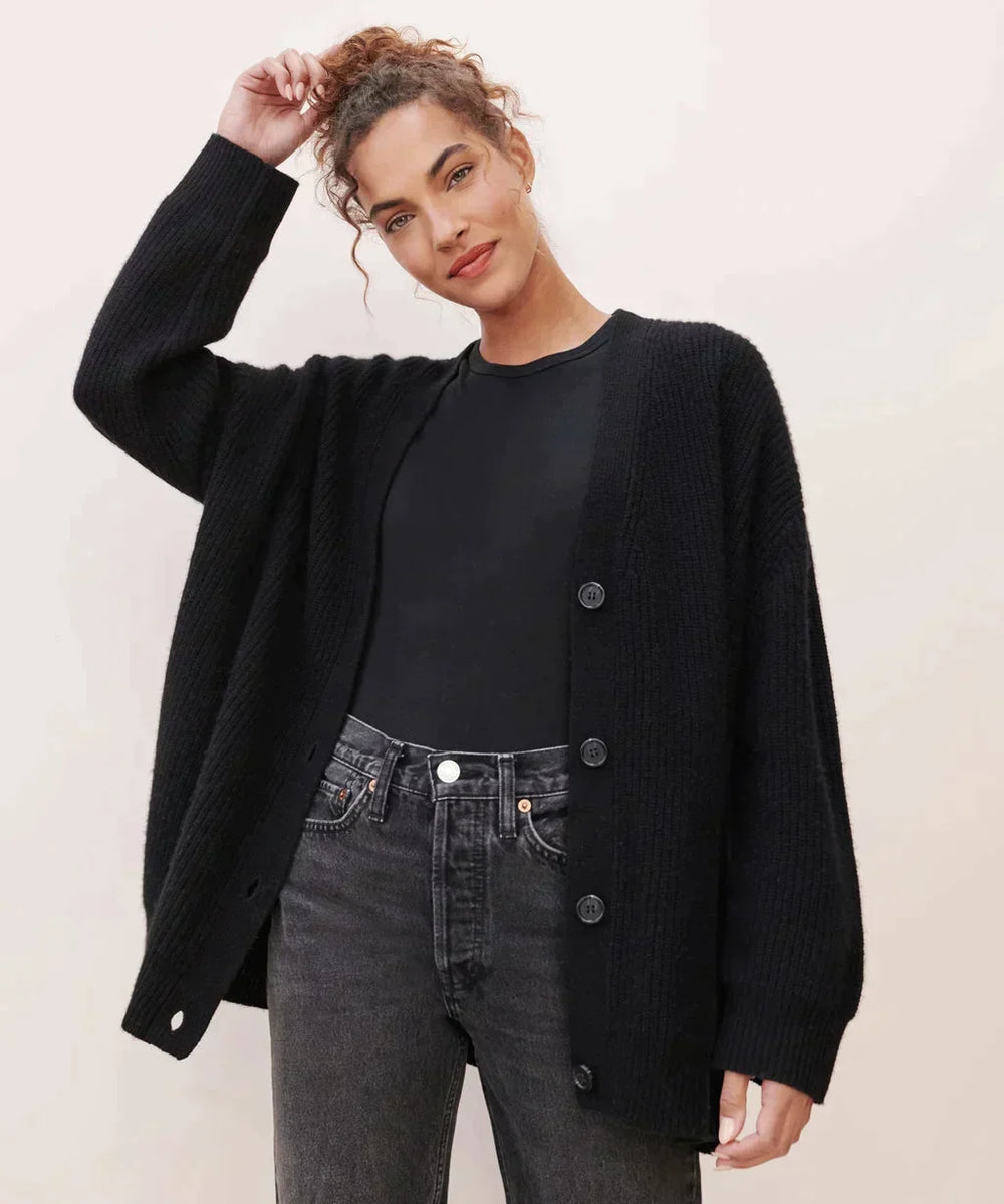 Women's Oversized V-neck Cardigan With Button Fastening-18