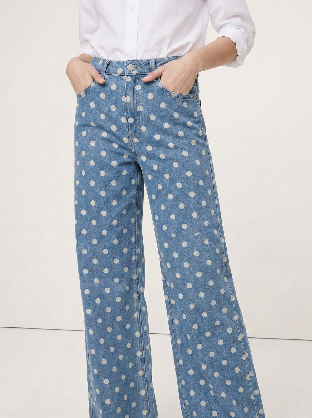Women's Polka Dot Wide-Leg Jeans-11