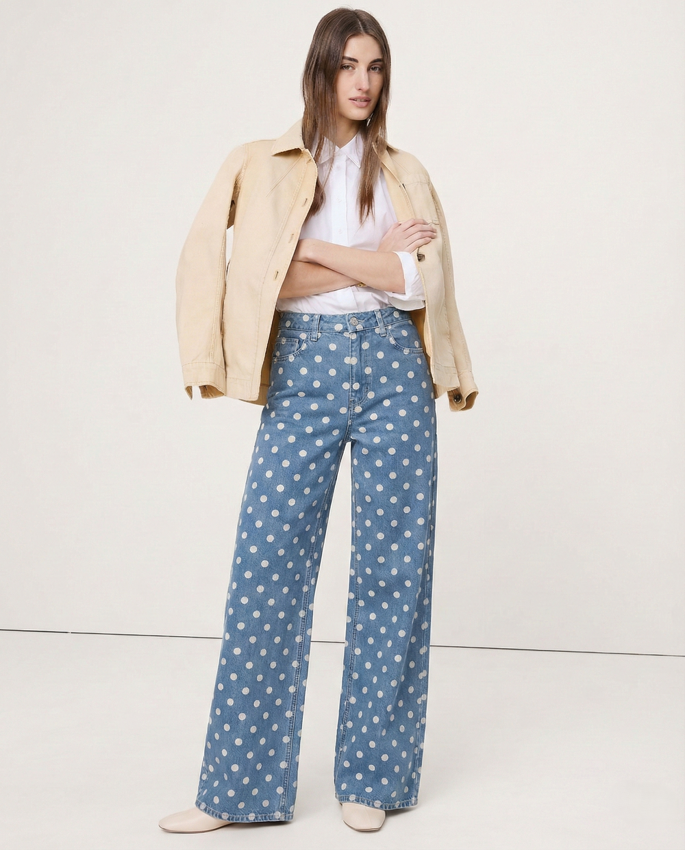 Women's Polka Dot Wide-Leg Jeans-10