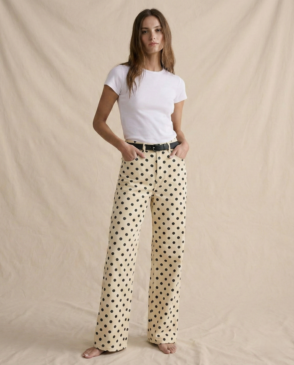 Women's Polka Dot Wide-Leg Jeans-6