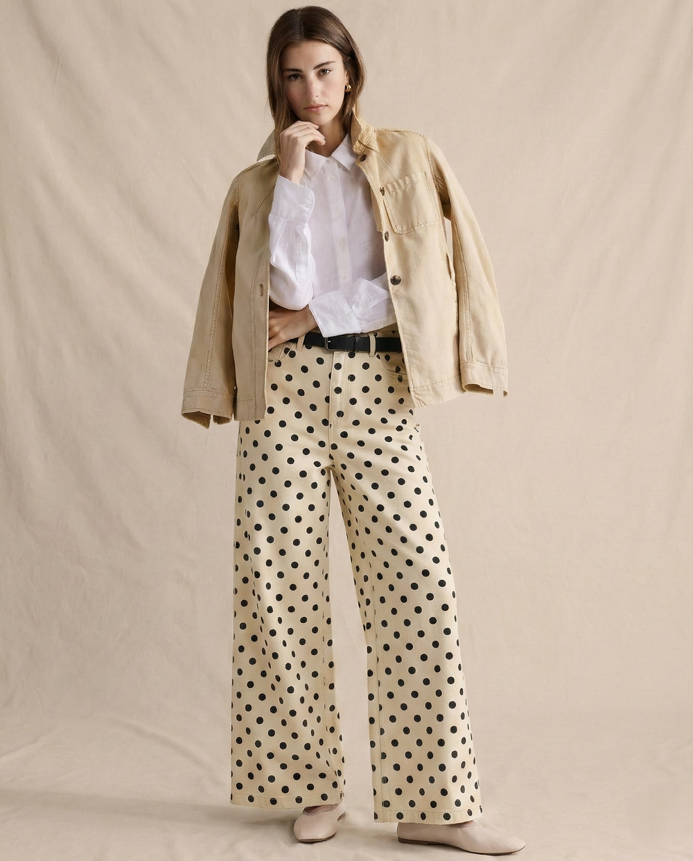 Women's Polka Dot Wide-Leg Jeans-8