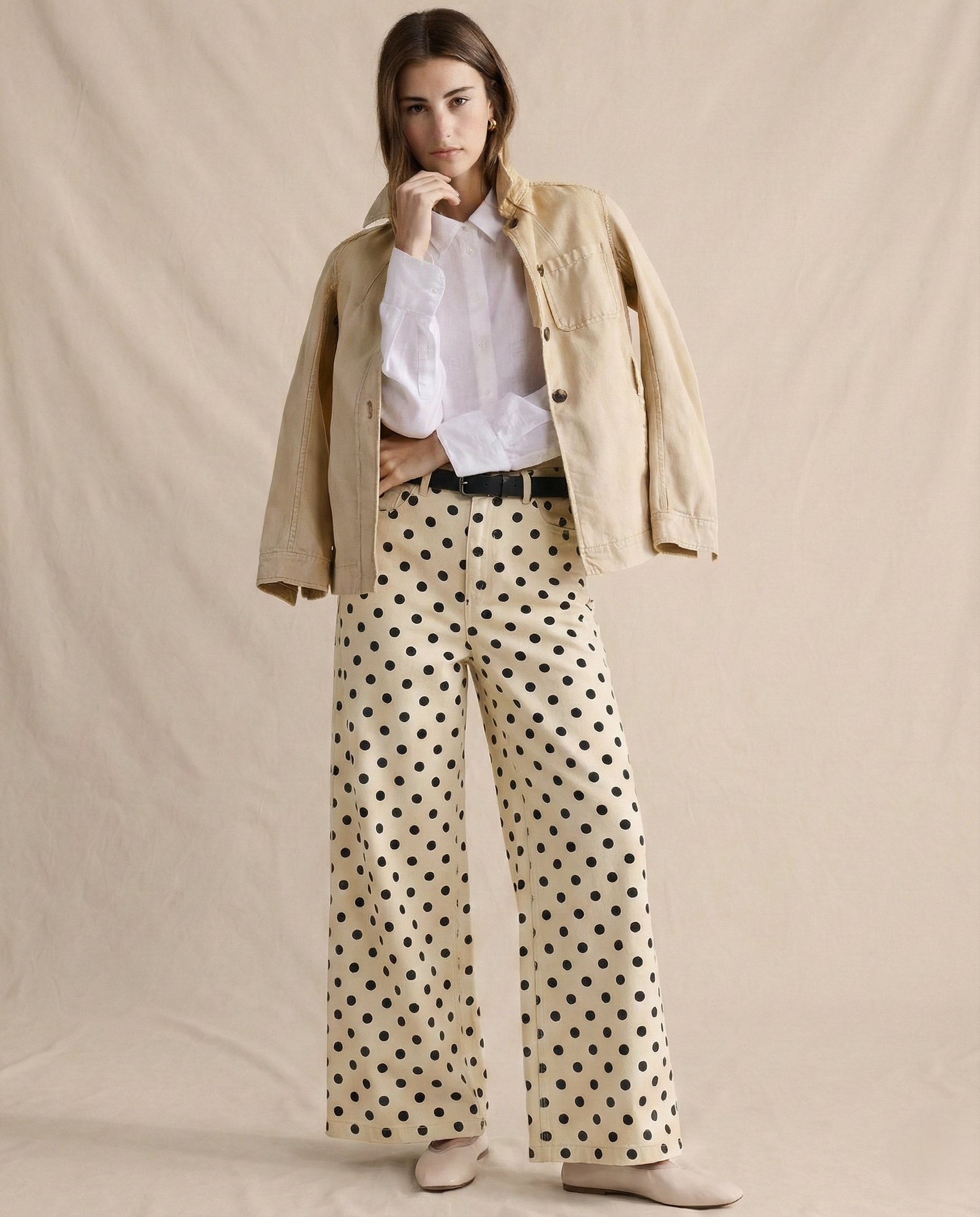 Women's Polka Dot Wide-Leg Jeans-8