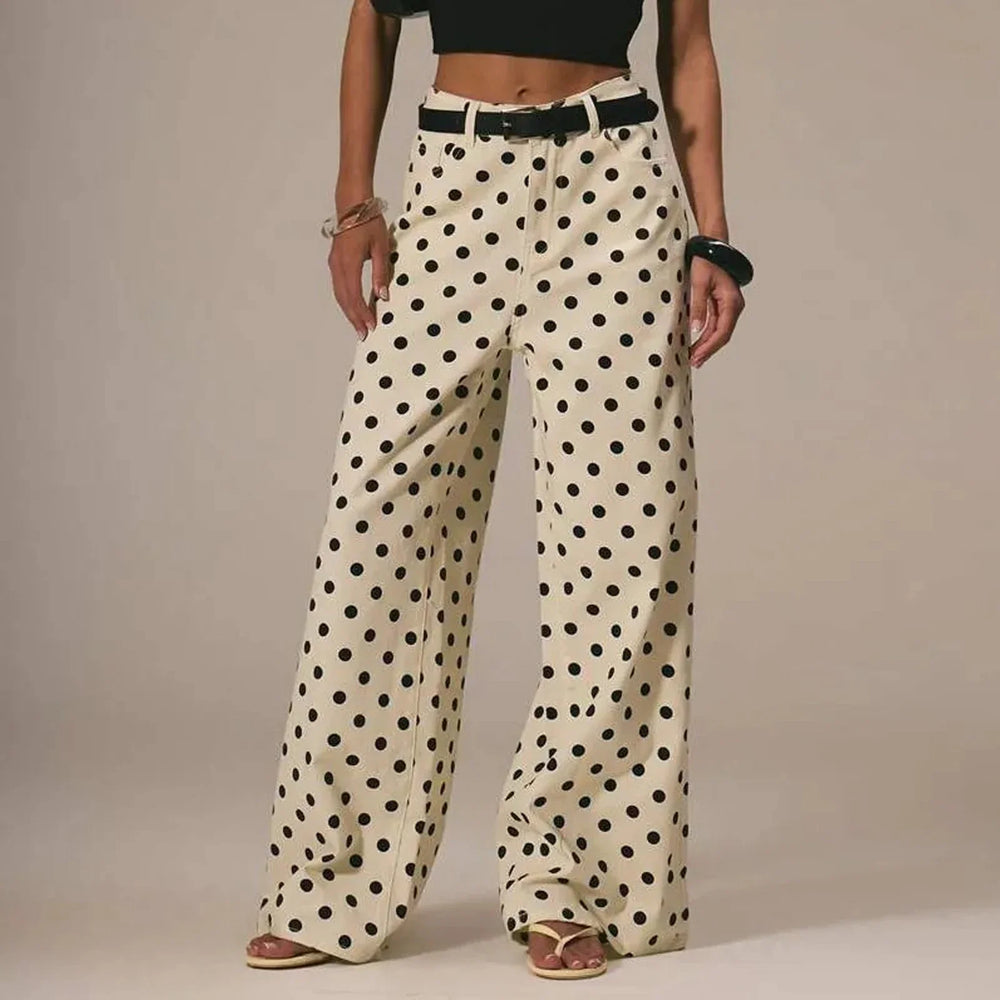 Women's Polka Dot Wide-Leg Jeans-15