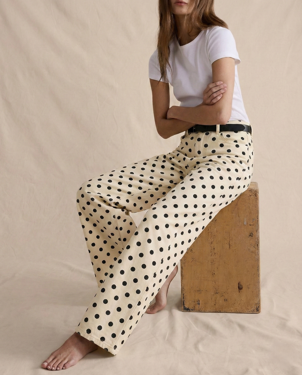 Women's Polka Dot Wide-Leg Jeans-5