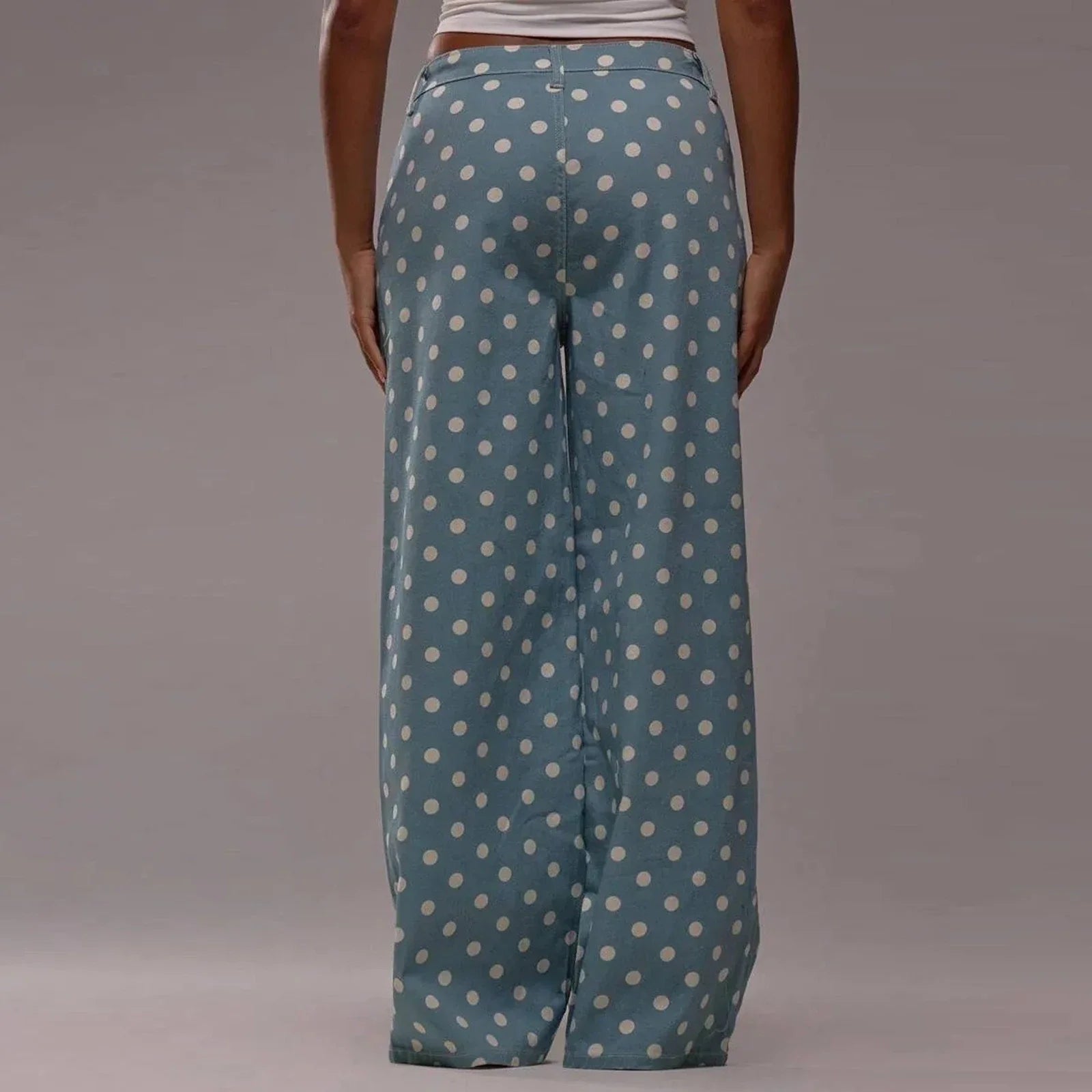 Women's Polka Dot Wide-Leg Jeans-17