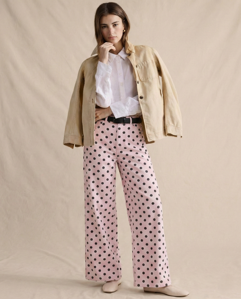 Women's Polka Dot Wide-Leg Jeans-3