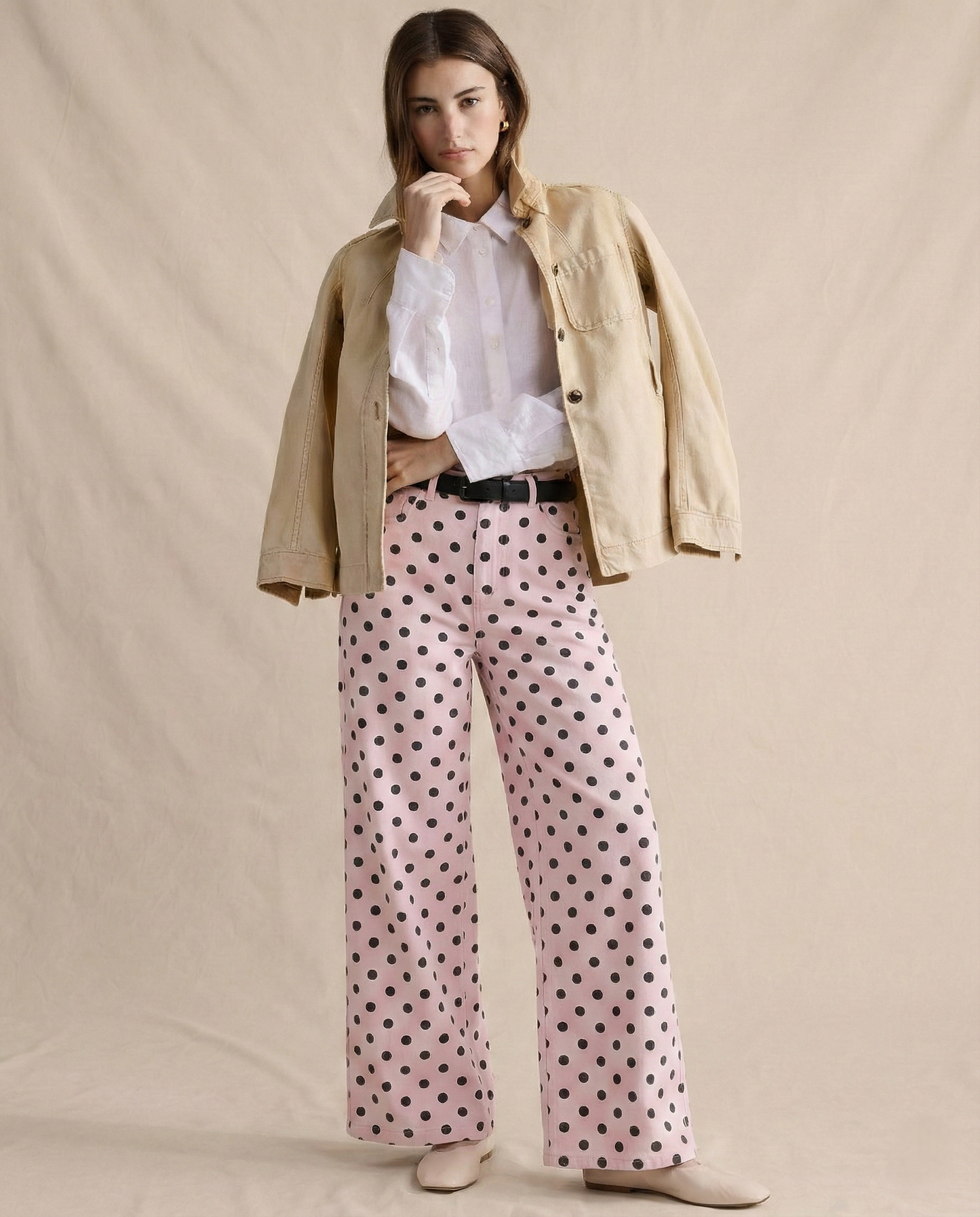 Women's Polka Dot Wide-Leg Jeans-3