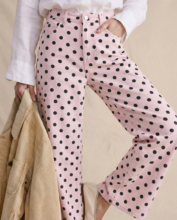 Women's Polka Dot Wide-Leg Jeans-1