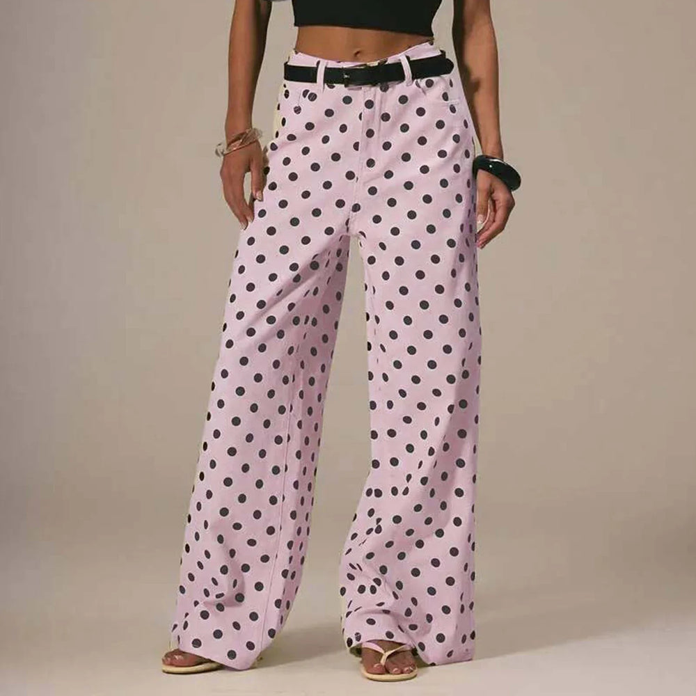 Women's Polka Dot Wide-Leg Jeans-9