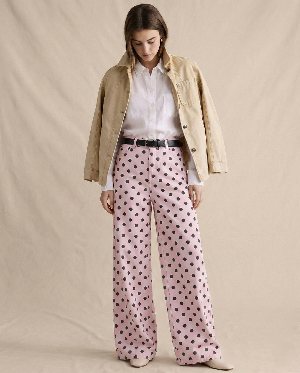 Women's Polka Dot Wide-Leg Jeans-4