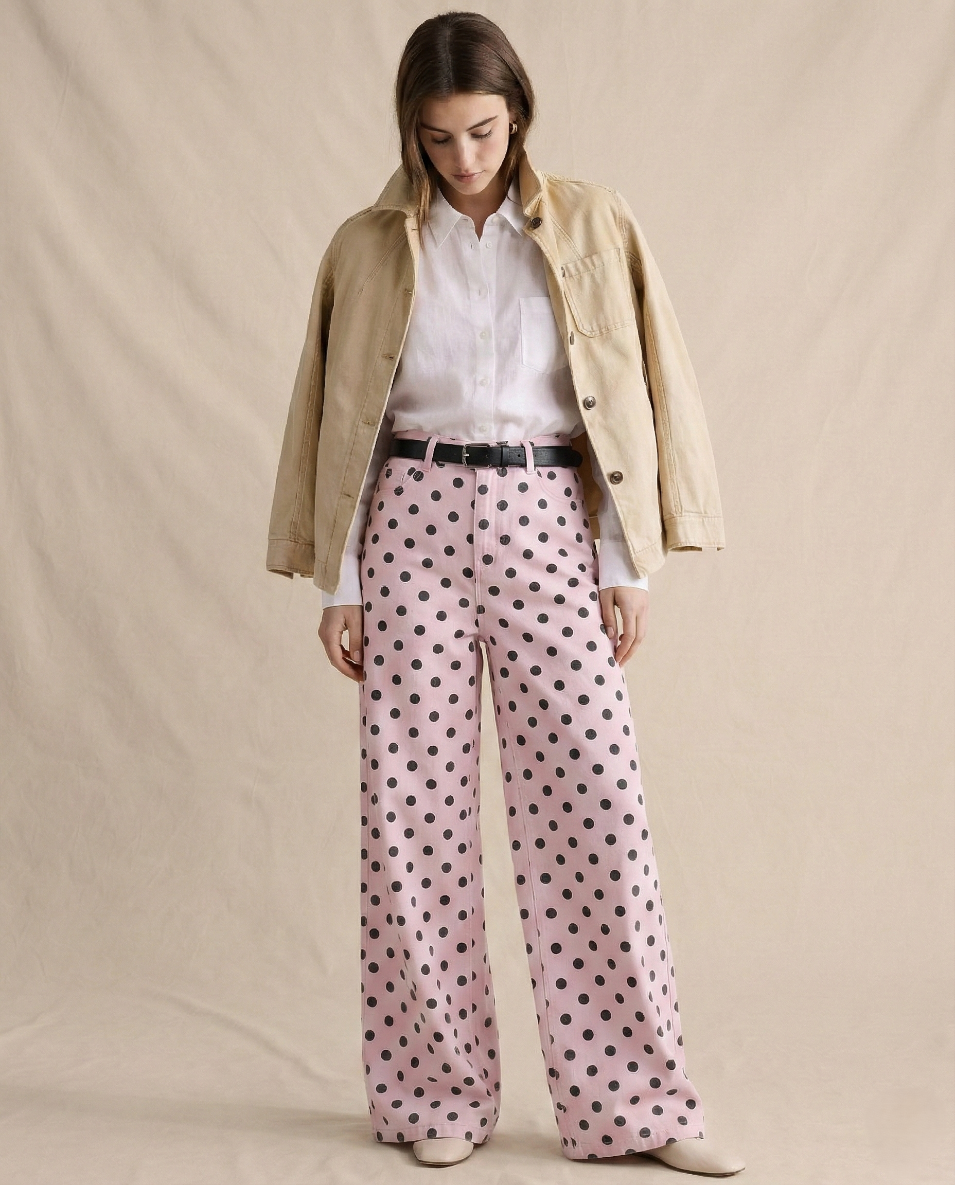 Women's Polka Dot Wide-Leg Jeans-4