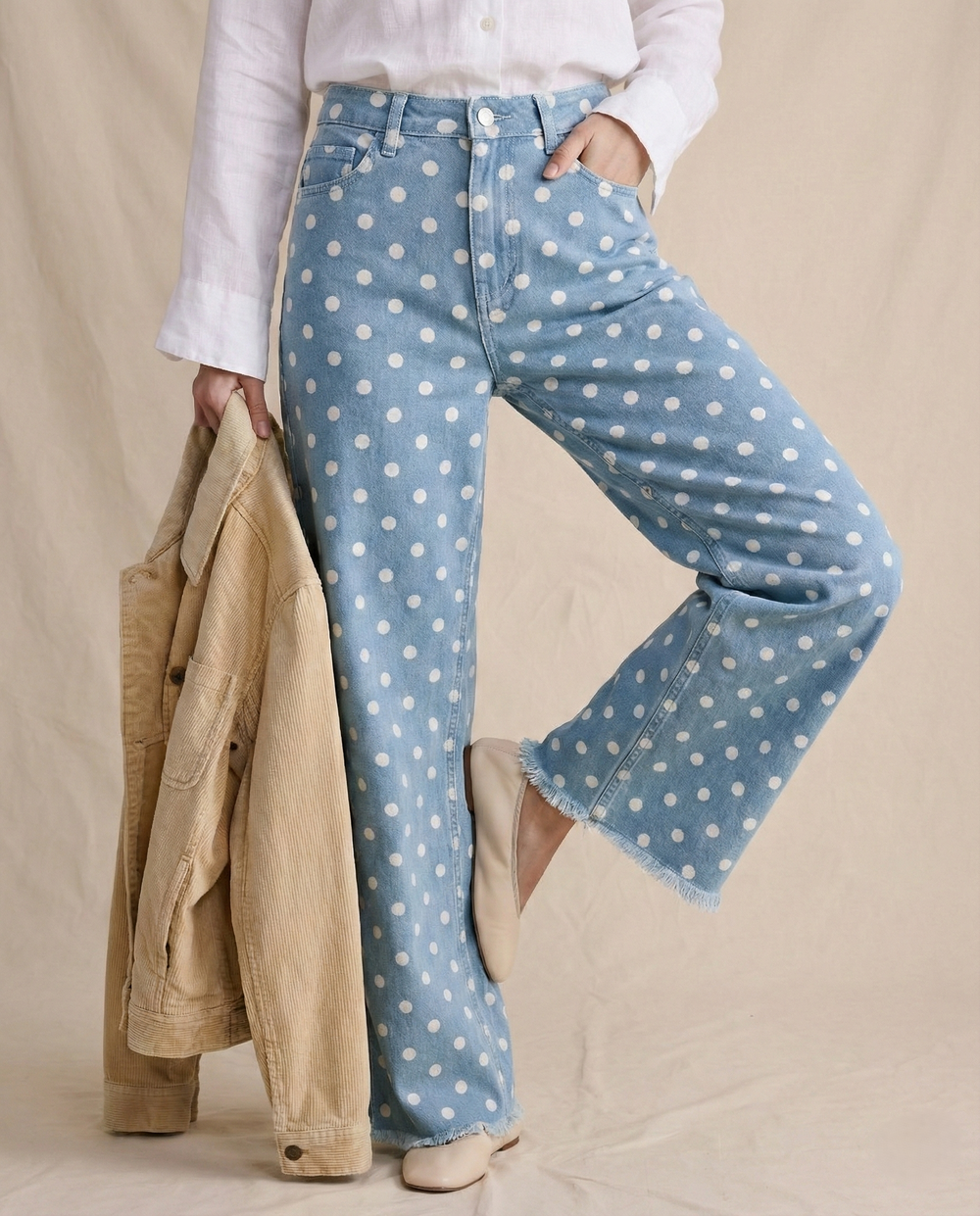 Women's Polka Dot Wide-Leg Jeans-13