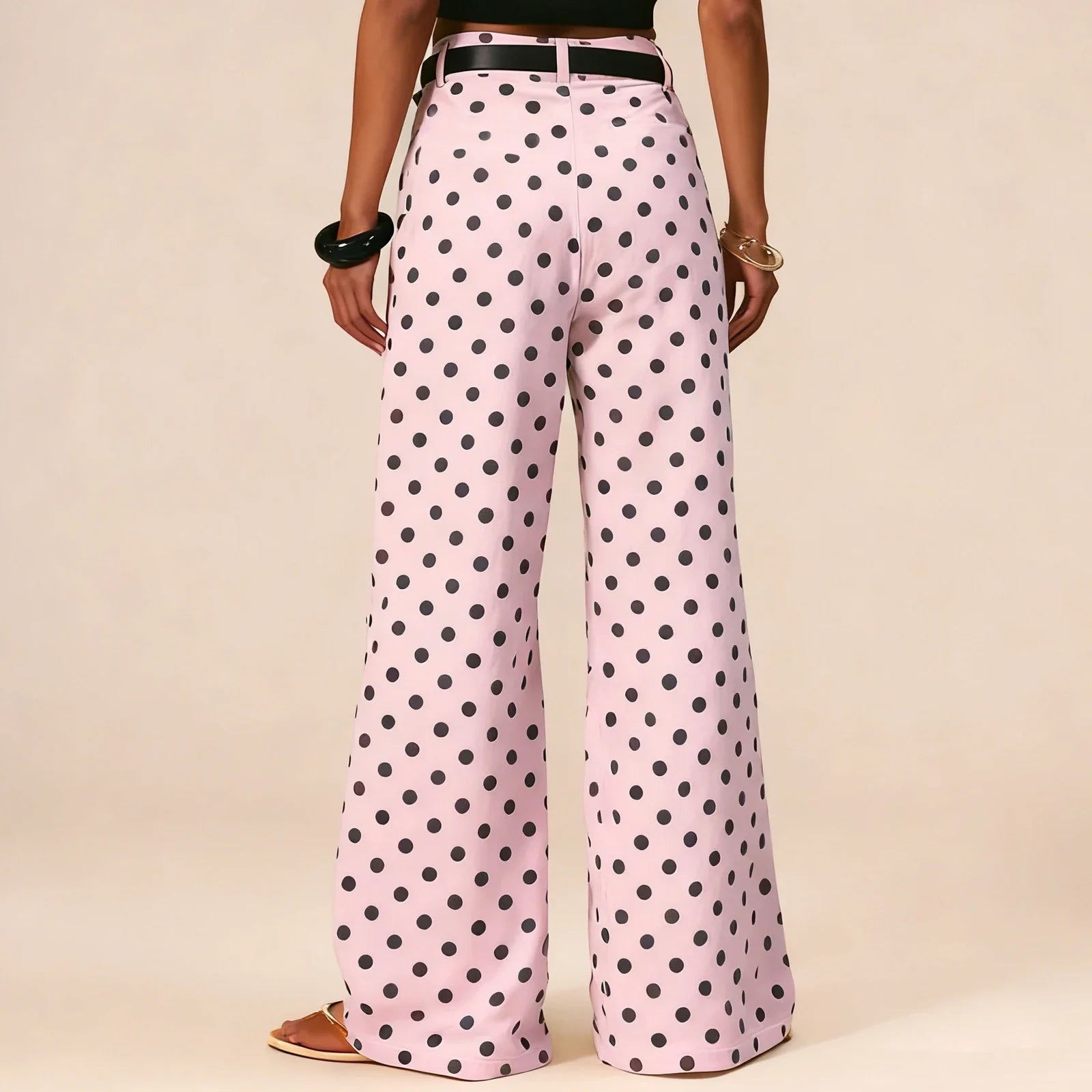 Women's Polka Dot Wide-Leg Jeans-19