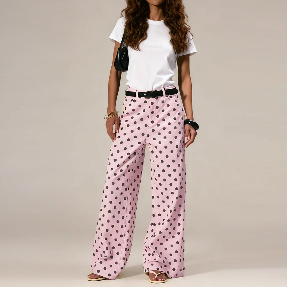 Women's Polka Dot Wide-Leg Jeans-16