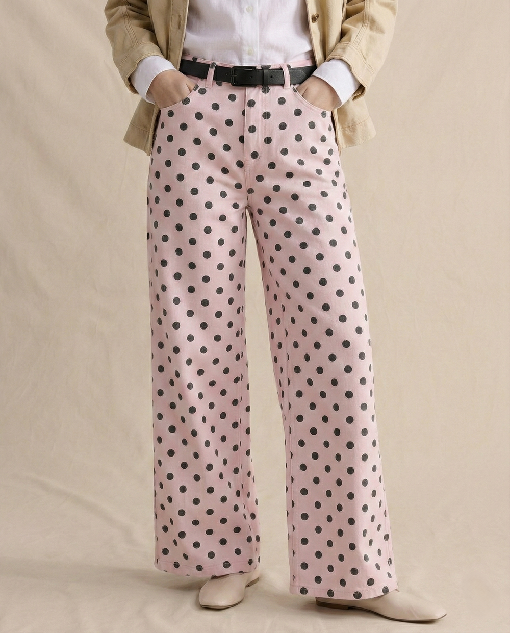 Women's Polka Dot Wide-Leg Jeans-2