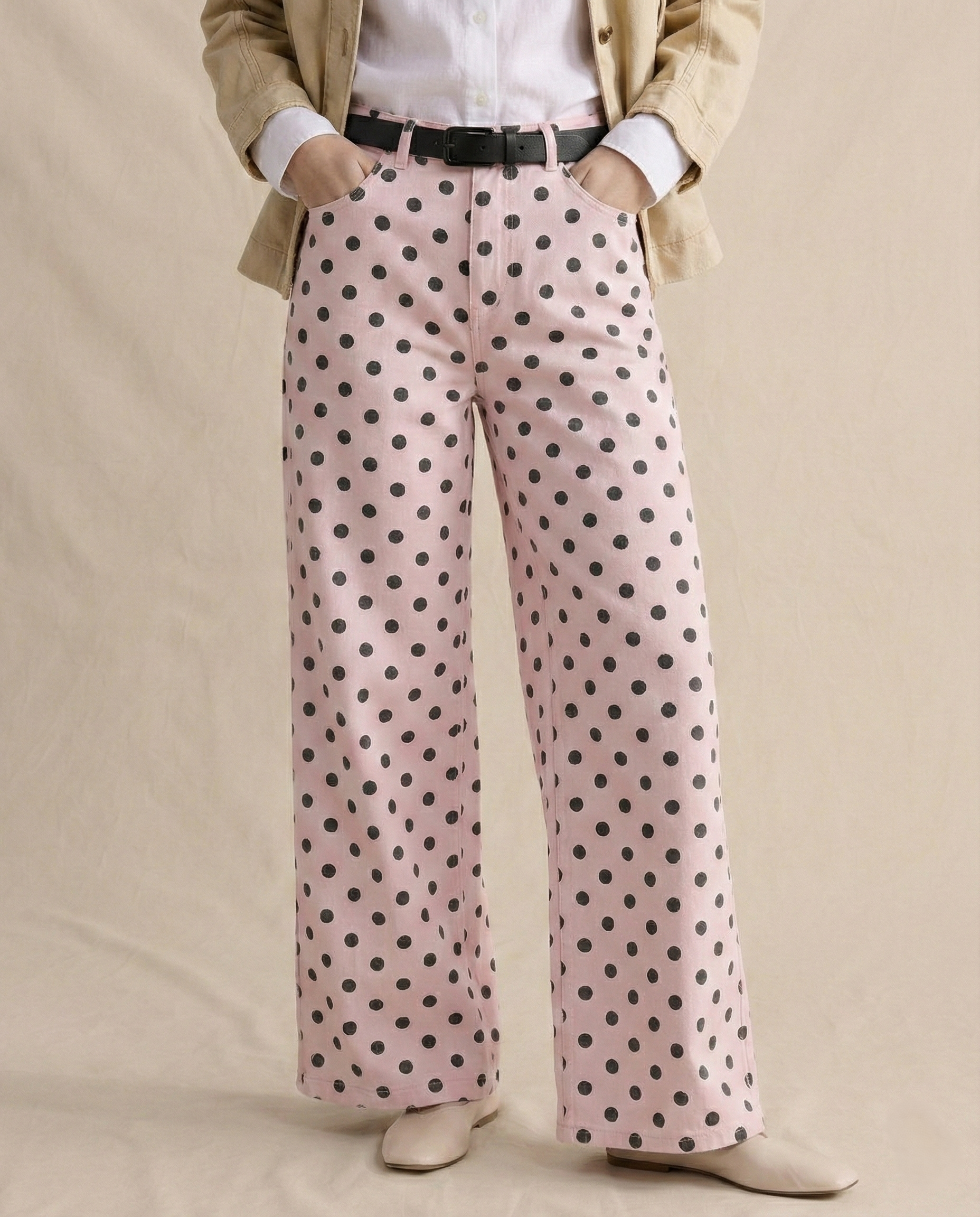 Women's Polka Dot Wide-Leg Jeans-2