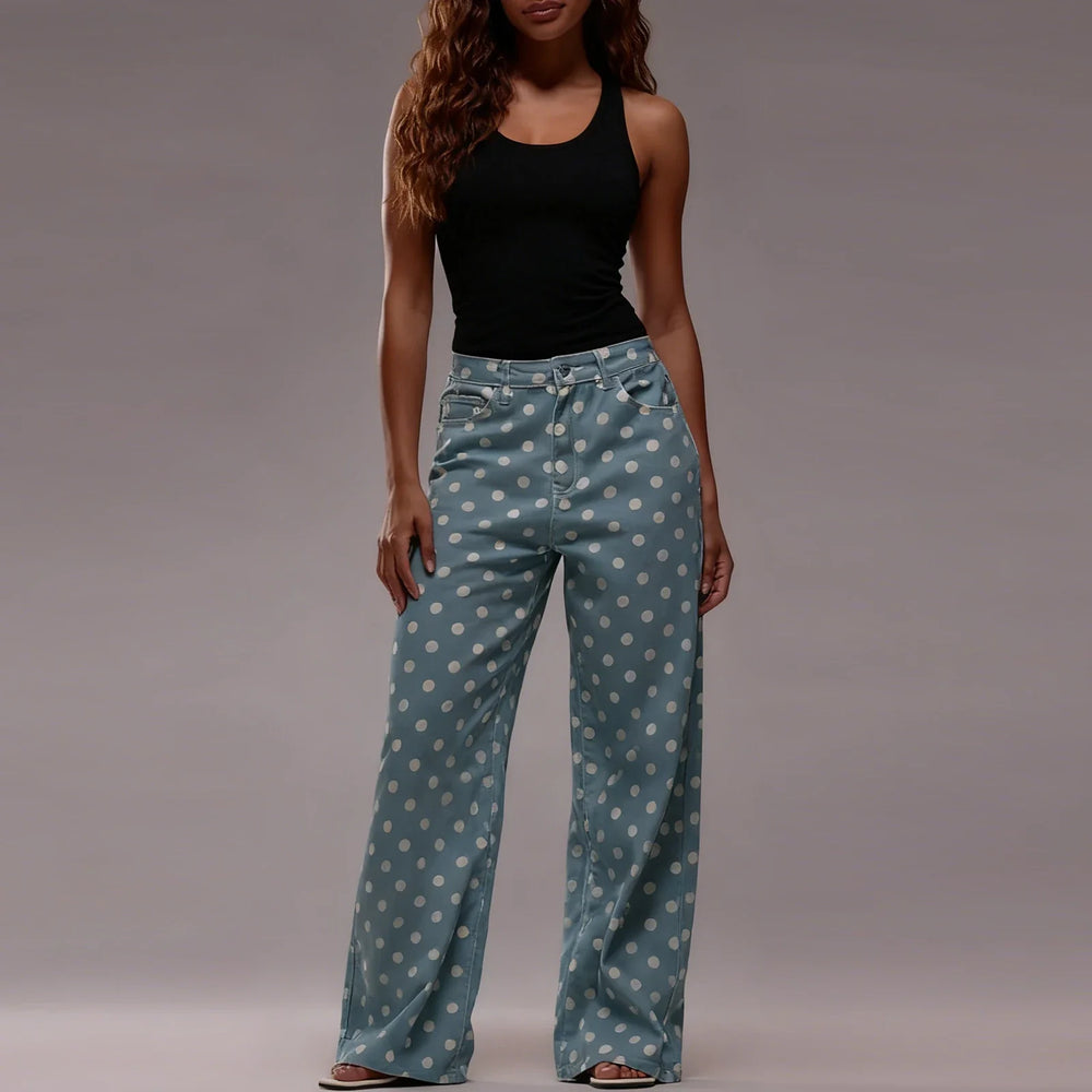 Women's Polka Dot Wide-Leg Jeans-21