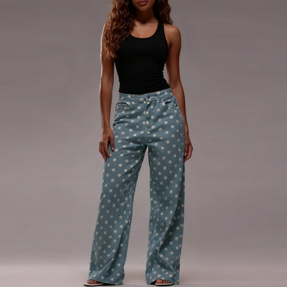 Women's Polka Dot Wide-Leg Jeans-21